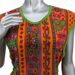Vintage 1960's 70's Mod DESIGN HOUSE Japan Neon Psychedelic Paisley Apron Dress